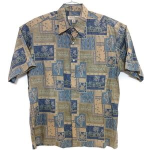 Tori Richard Hawaiian‎ Shirt Mens Medium Blue Tan Cotton Lawn Aloha Made USA